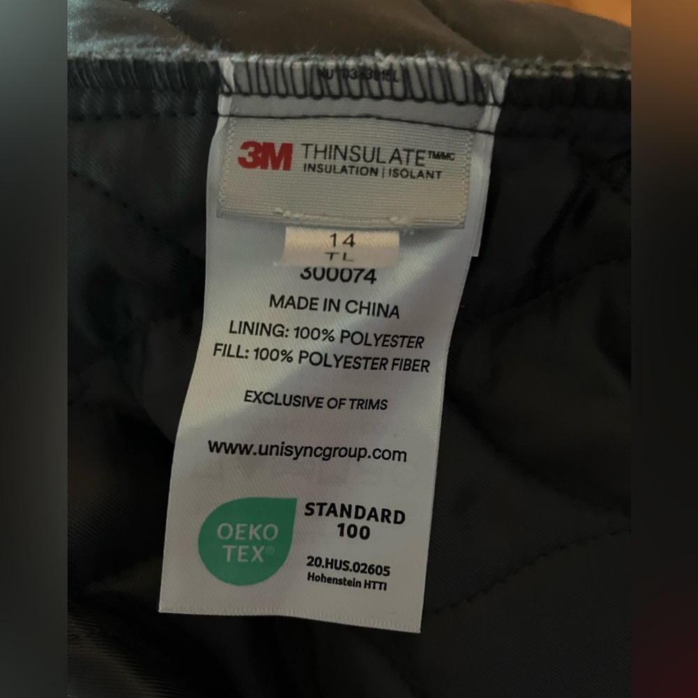 3M THINSULATE INSULATION ZIP-OUT FULL-SLEEVE QUILTED LINER Size 14 - Picture 5 of 5